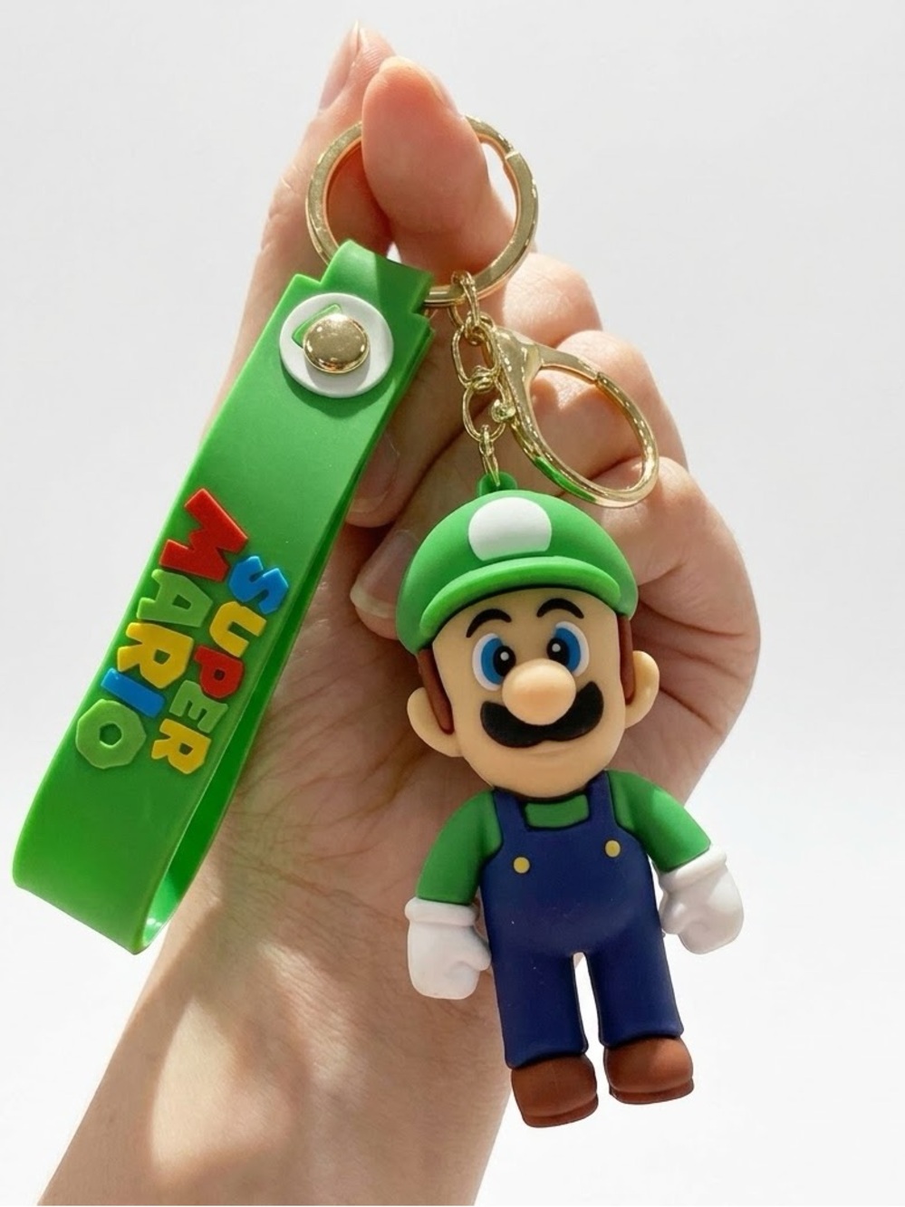 Nintendo Luigi Silicone Keychain with Green Strap and Blue Overalls